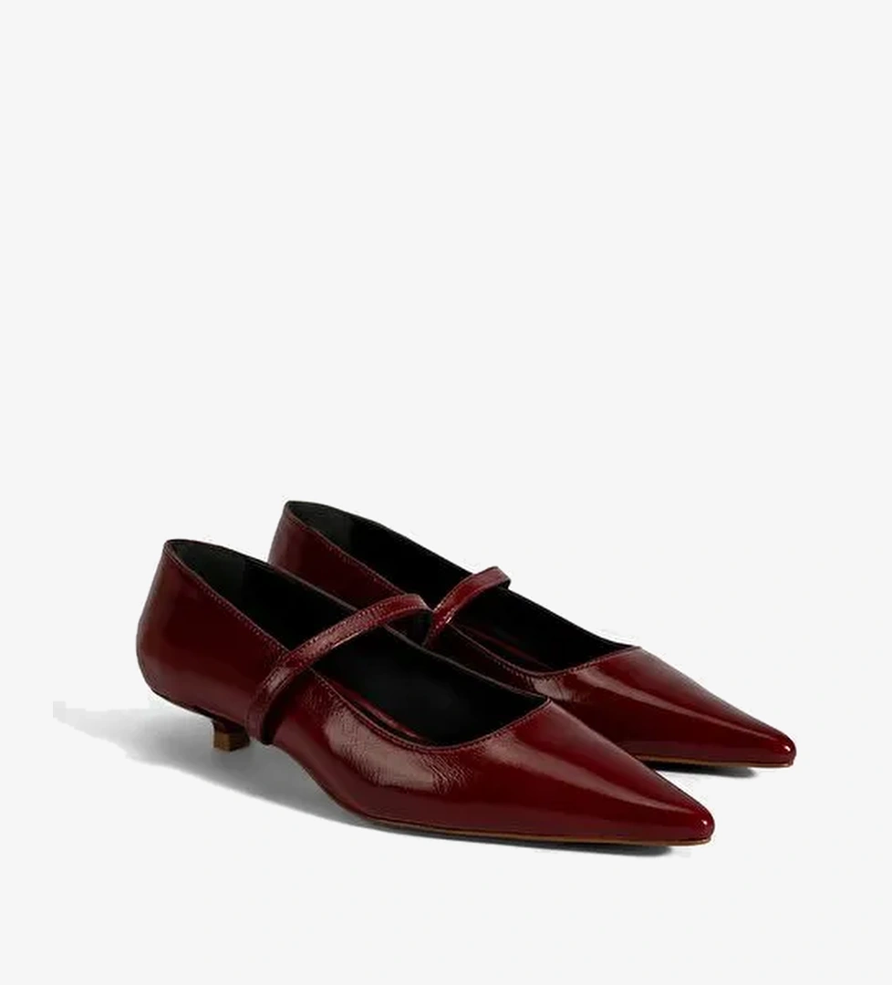 Kadın Bordo İnce Kısa Topuklu Deri Ayakkabı - Görsel 1