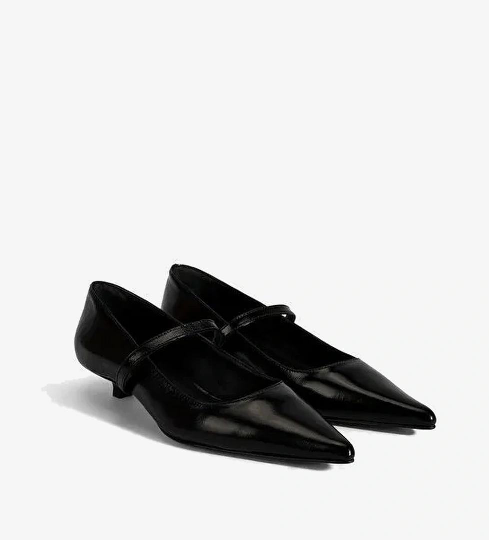 Kadın Siyah İnce Kısa Topuklu Deri Ayakkabı - Görsel 1