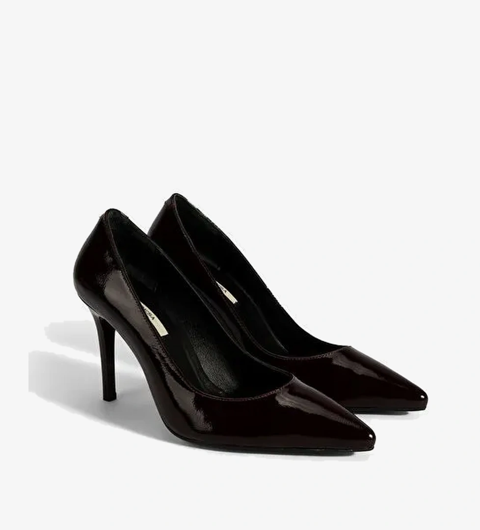 Kadın Bordo Deri Stiletto - Görsel 1