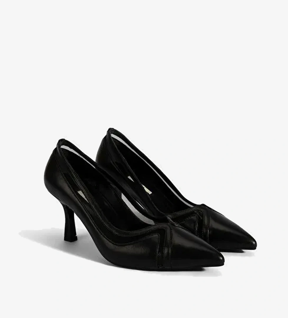 Kadın Siyah Deri Topuklu Ayakkabı - Görsel 1