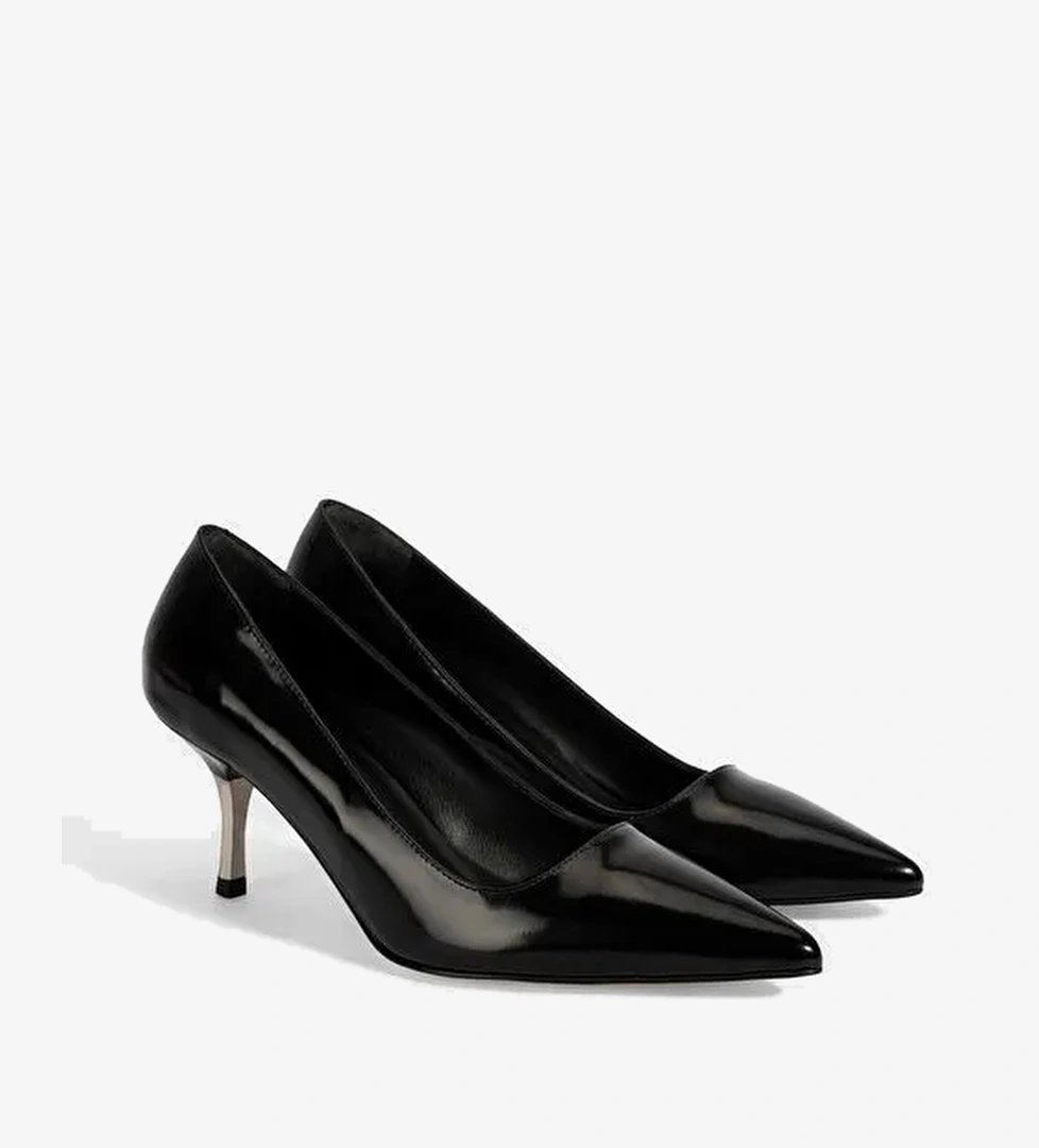 Kadın Siyah Metal Topuk Detaylı Rugan Abiye Ayakkabı - Görsel 1