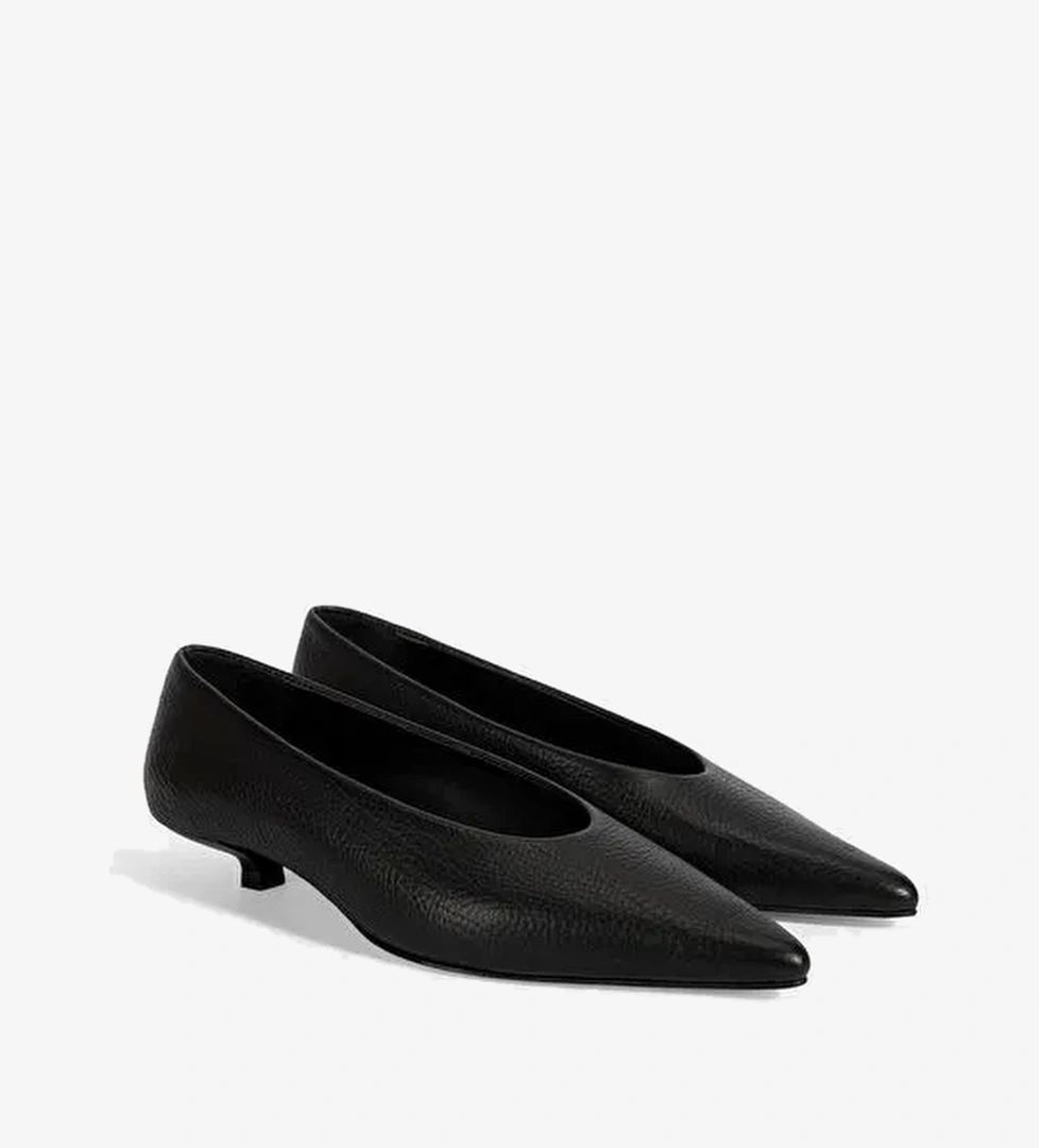 Kadın Siyah İnce Kısa Topuklu Deri Ayakkabı - Görsel 1