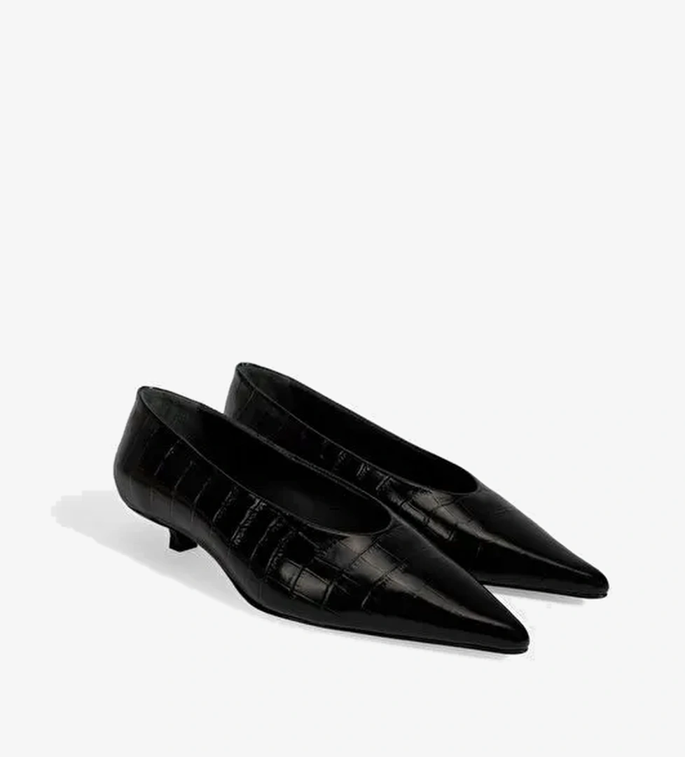 Kadın Siyah Kroko Baskılı Topuklu Ayakkabı - Görsel 1