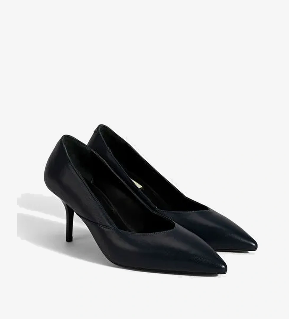 Kadın Lacivert Deri Topuklu Klasik Ayakkabı - Görsel 1