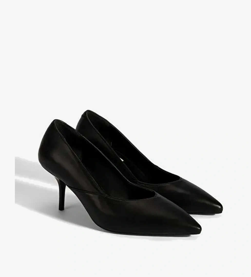 Kadın Siyah Deri Topuklu Klasik Ayakkabı - Görsel 1