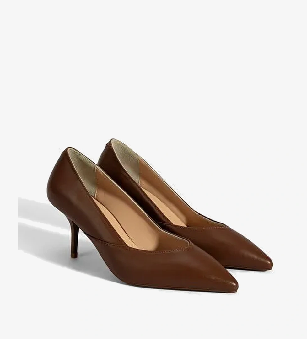 Kadın Taba Deri Topuklu Klasik Ayakkabı - Görsel 1