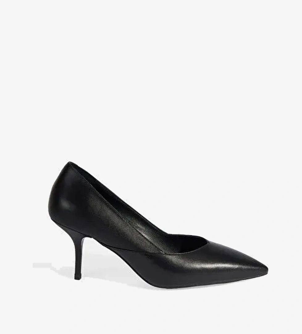 Kadın Siyah Deri Topuklu Klasik Ayakkabı - Görsel 1