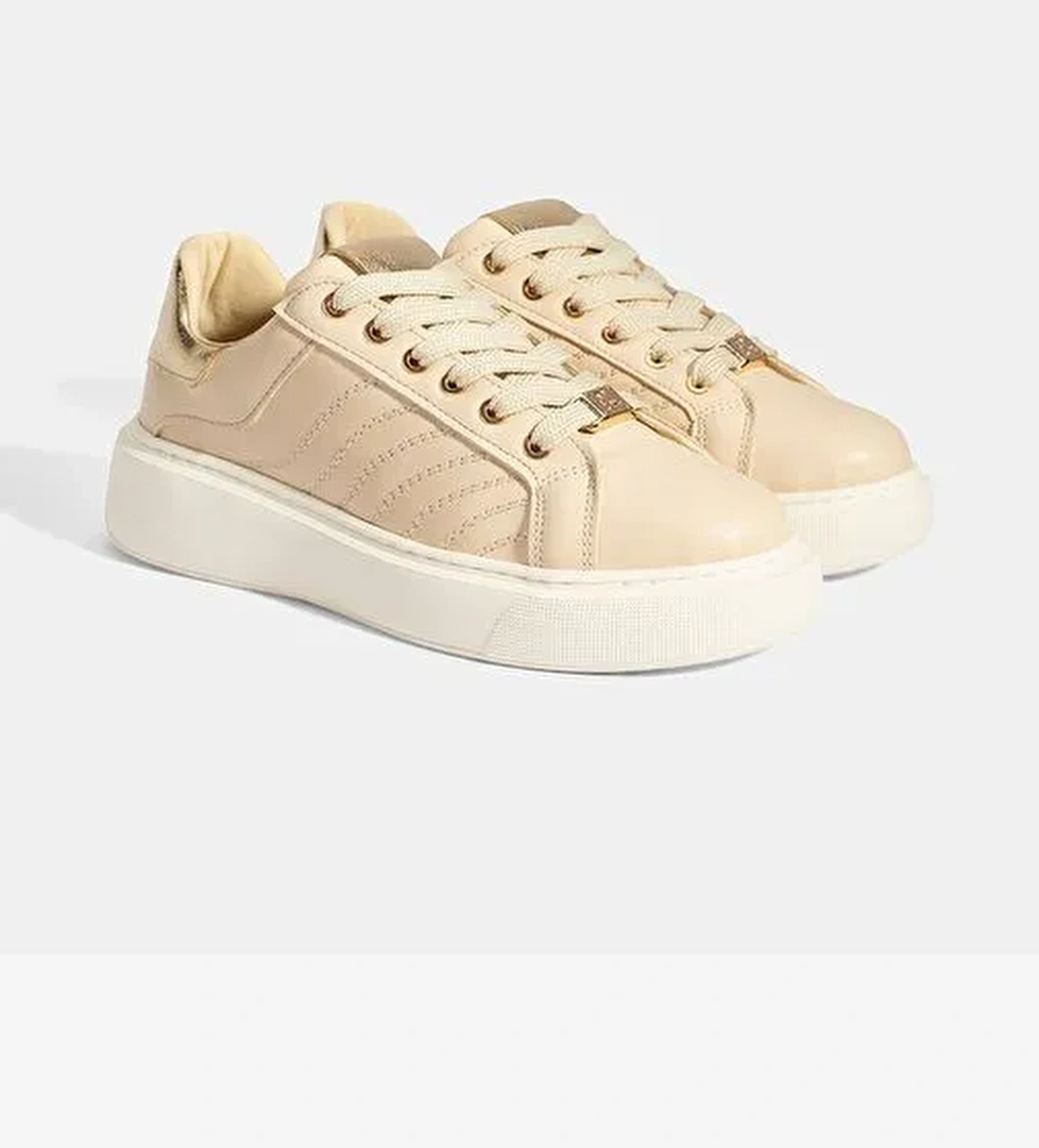 Kadın Bej Bağcıklı Spor Ayakkabı - Görsel 1