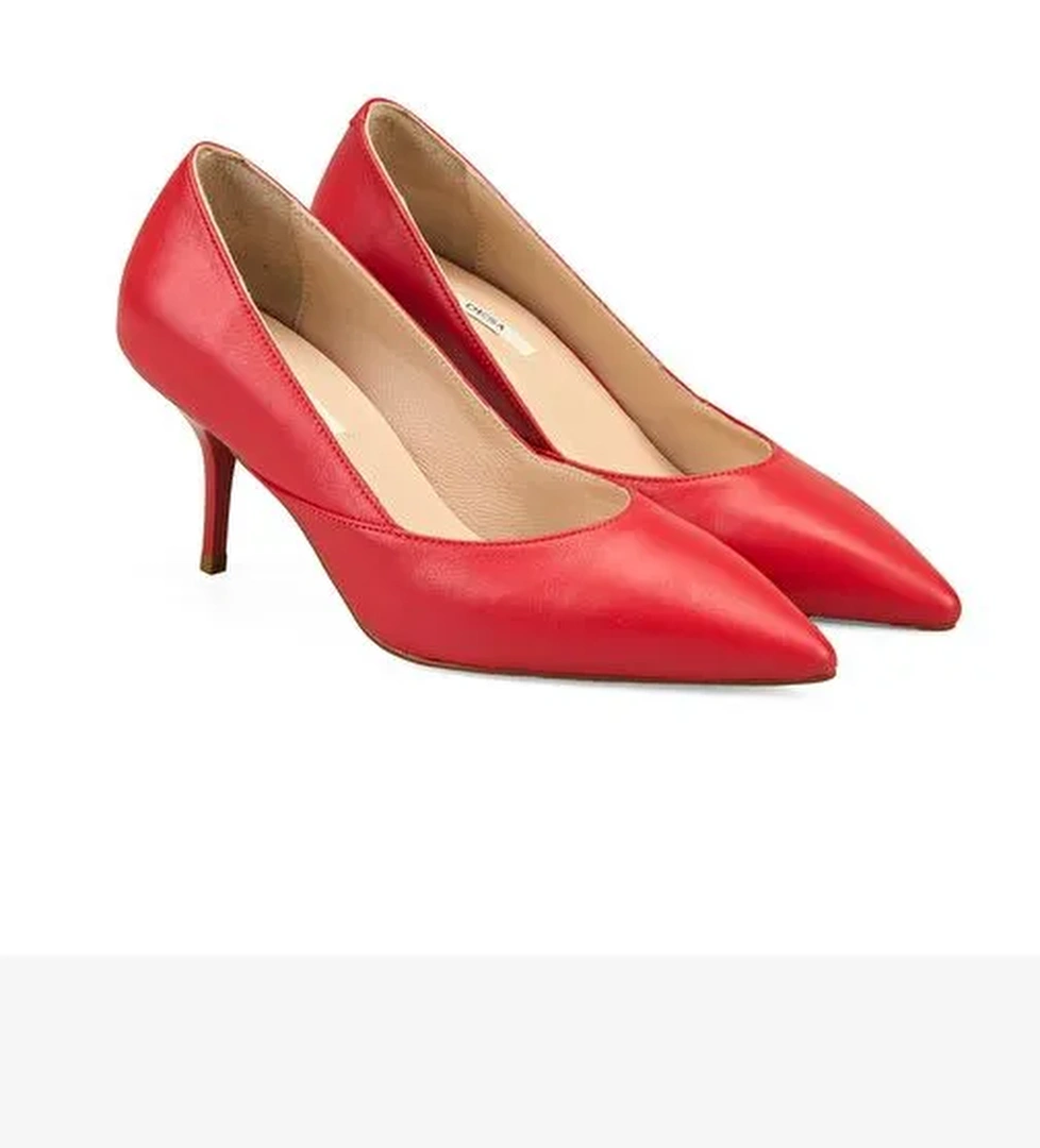 Kadın Kırmızı Topuklu Deri Stiletto - Görsel 1