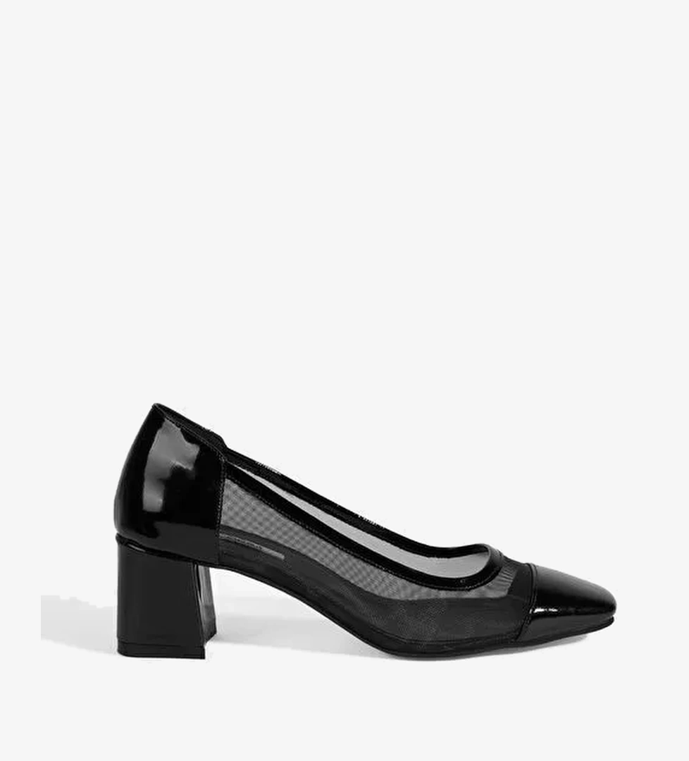 Kadın Siyah File Detaylı Topuklu Klasik Ayakkabı - Görsel 1