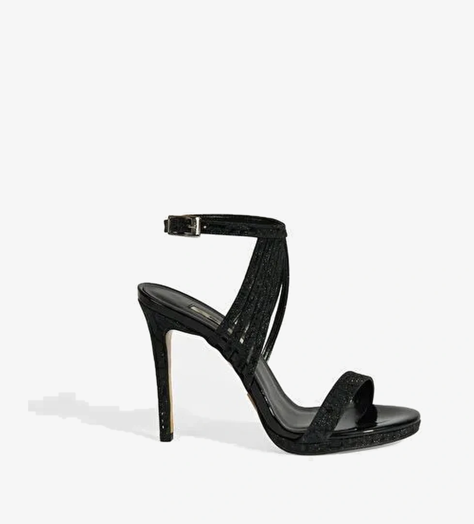 Kadın Siyah Simli Bantlı Topuklu Abiye Sandalet - Görsel 1