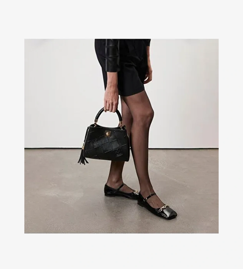 Kadın Siyah Mary Jane Deri Babet - Görsel 1