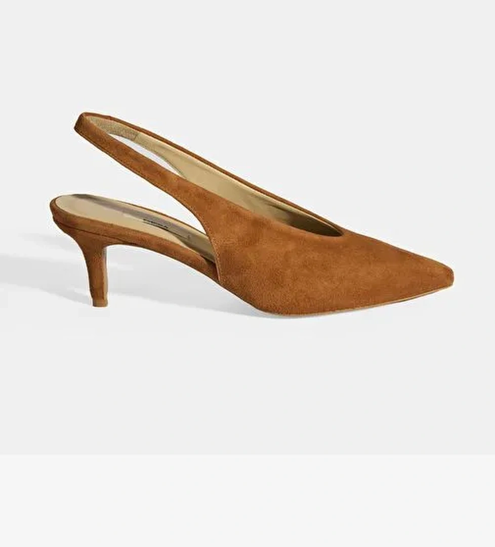 Taba Kadın Süet Slingback Topuklu Ayakkabı - Görsel 1