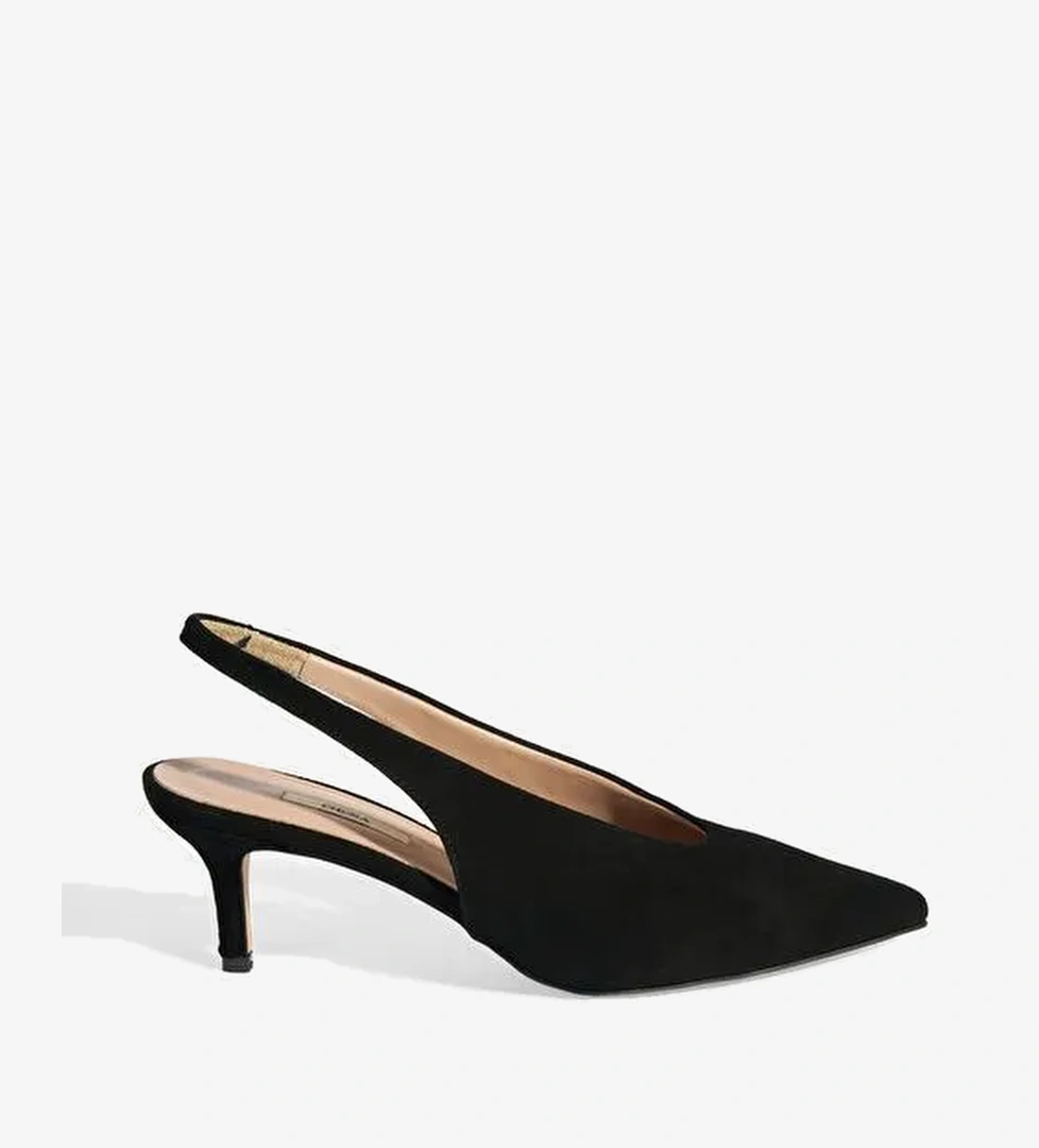 Siyah Kadın Süet Slingback Topuklu Ayakkabı - Görsel 1