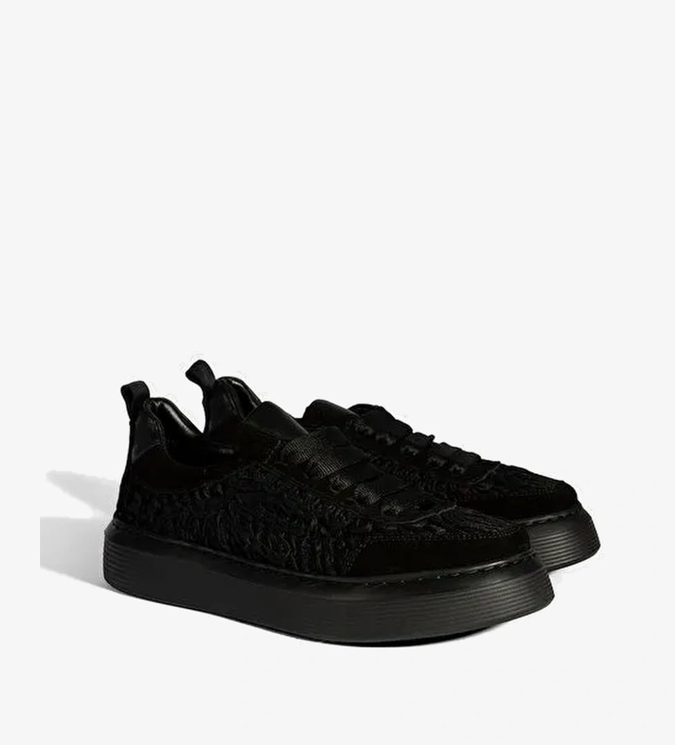 Kadın Siyah Bağcıklı Deri Sneaker - Görsel 1