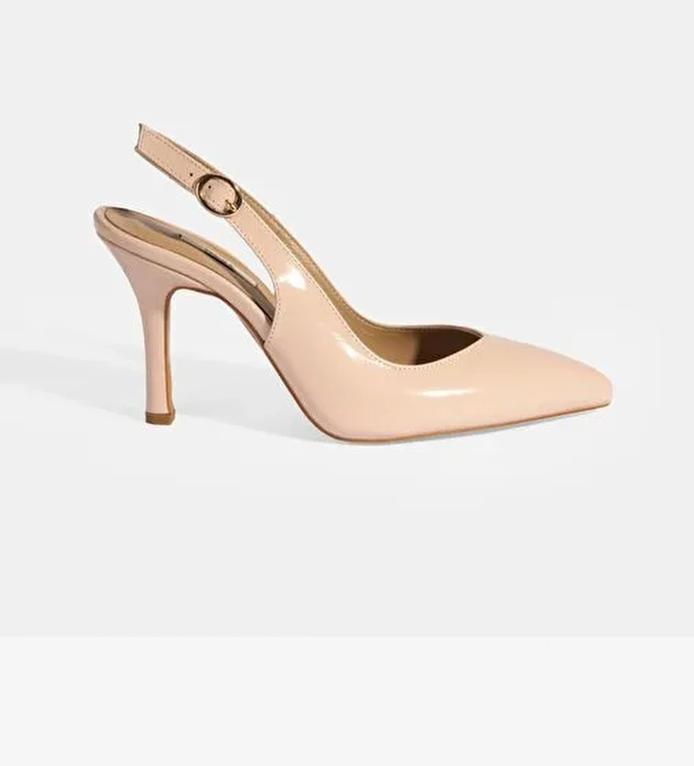 Kadın Pudra Rugan Topuklu Ayakkabı - Görsel 1