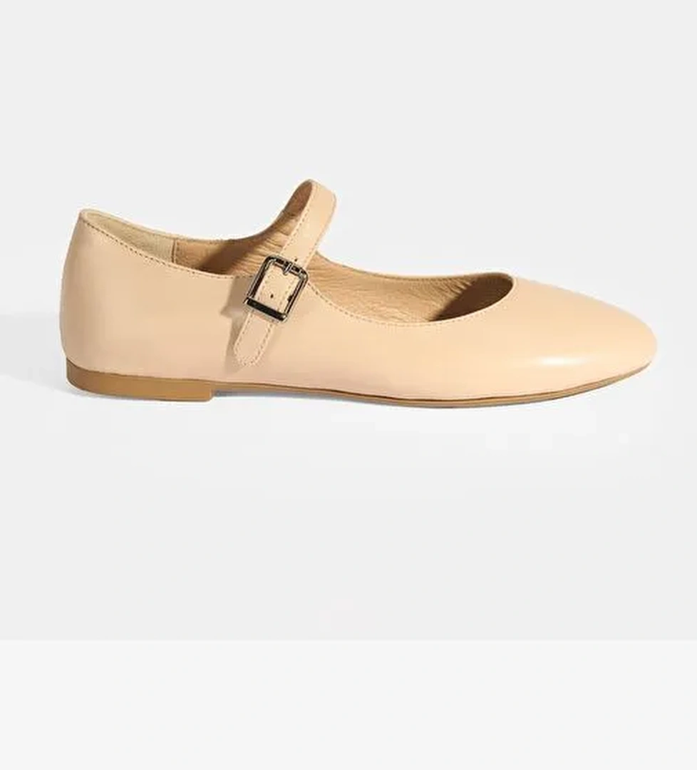 Kadın Ten Deri Mary Jane Babet - Görsel 1