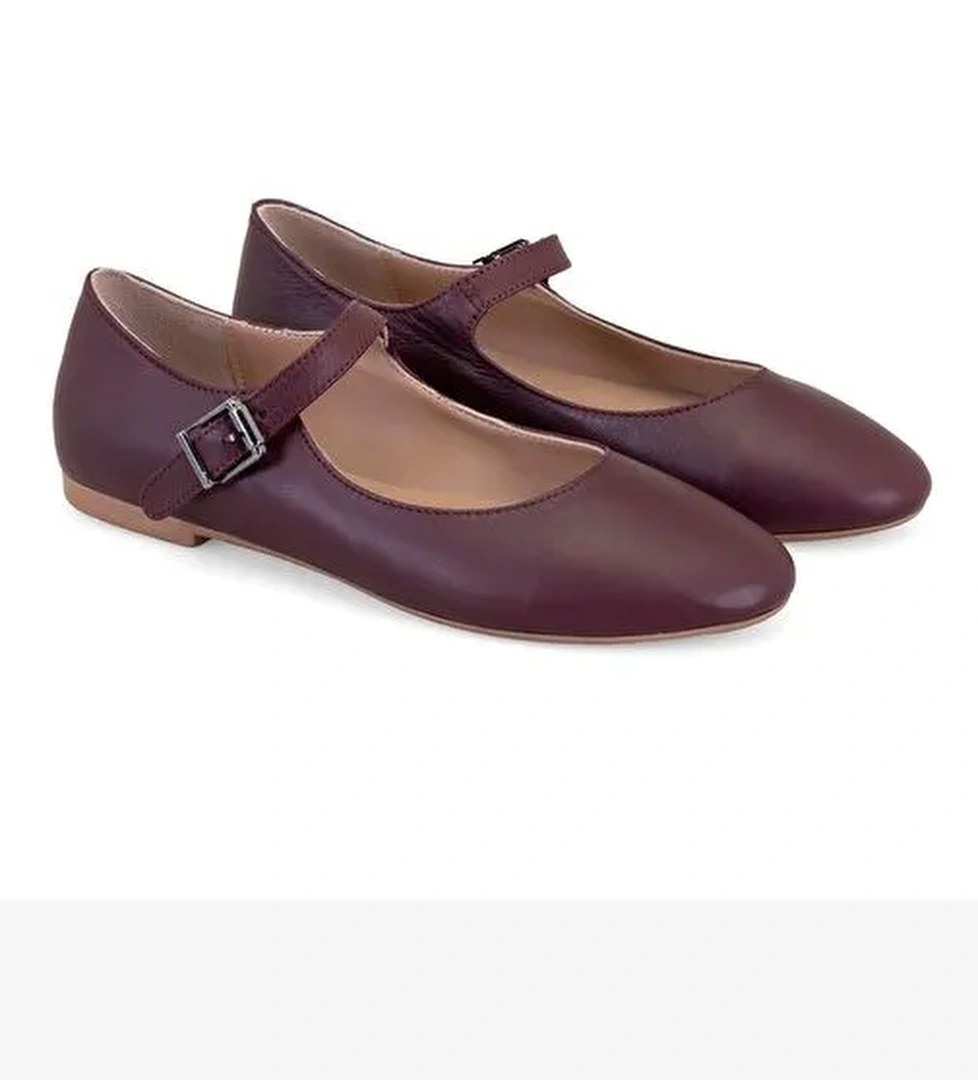 Kadın Bordo Mary Jane Deri Babet - Görsel 1