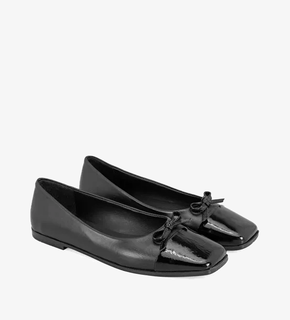 Kadın Siyah Deri Babet - Görsel 1