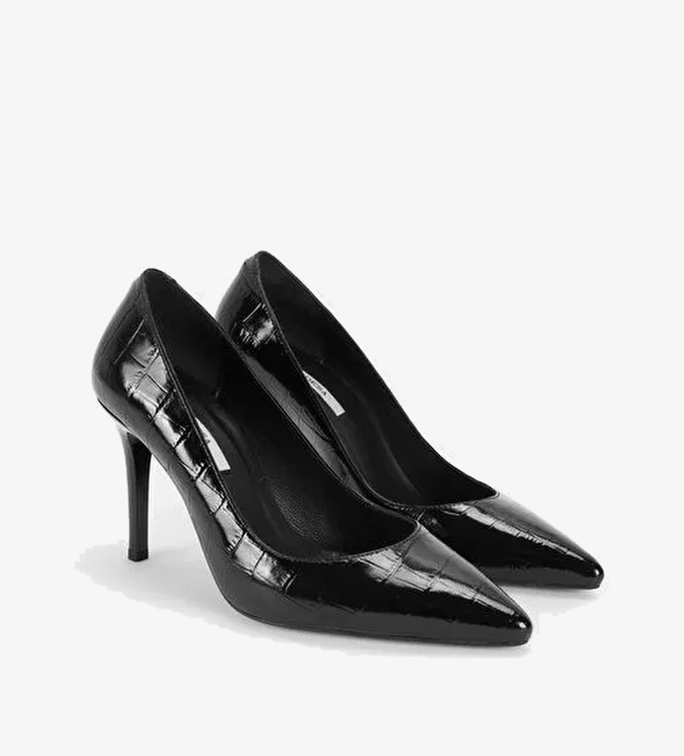 Kadın Siyah Kroko Baskılı Deri Klasik Ayakkabı - Görsel 1