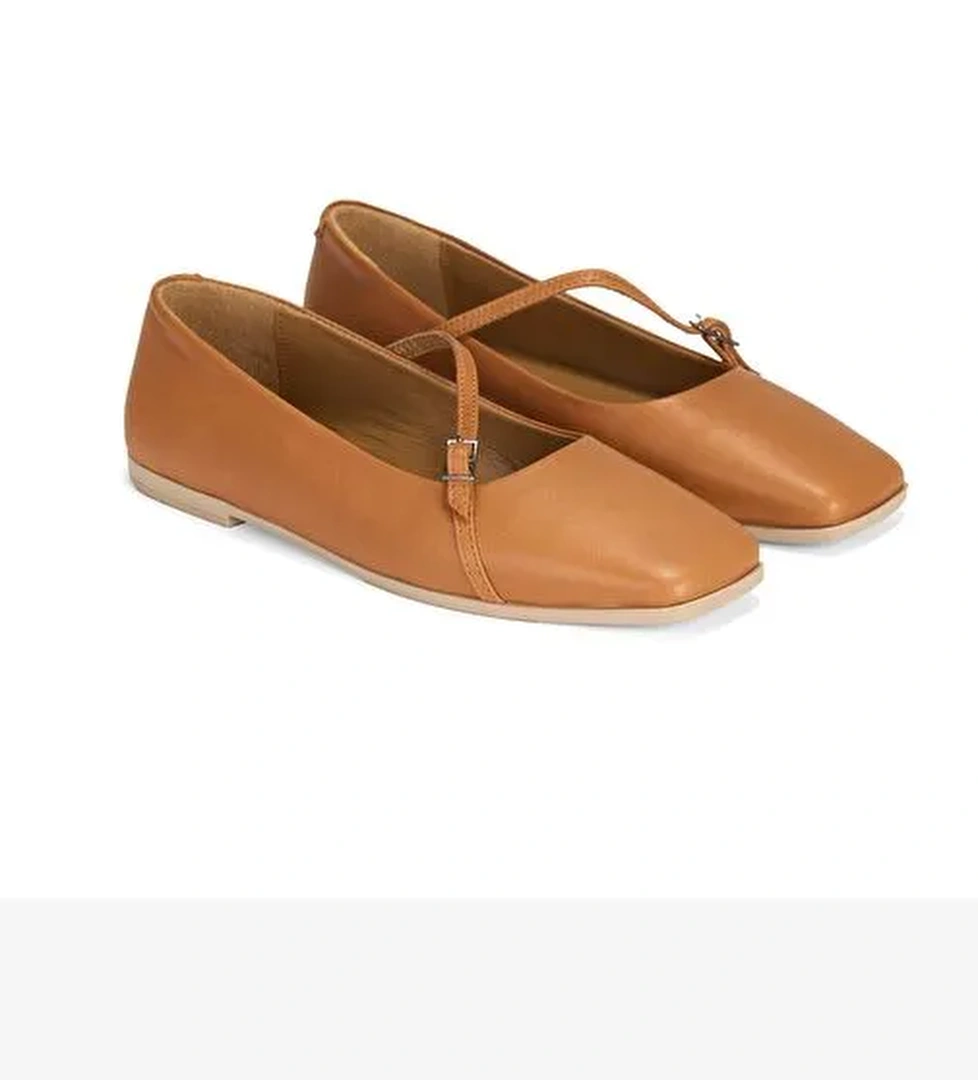 Kadın Taba Ayarlanabilir Tokalı Deri Babet - Görsel 1