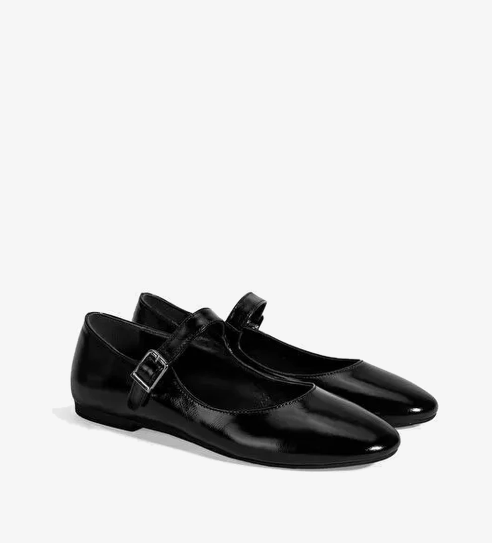 Kadın Siyah Ayarlanabilir Tokalı Deri Babet - Görsel 1