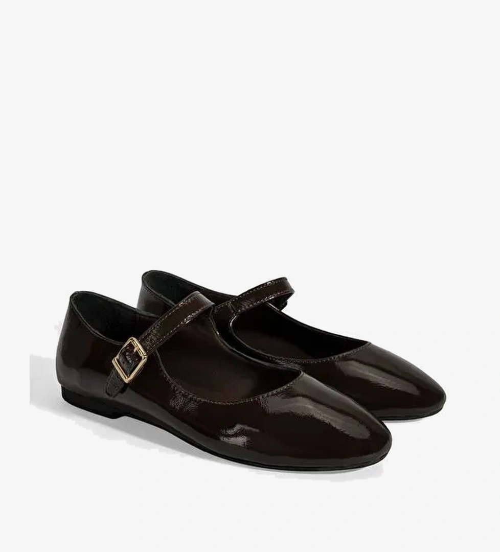 Kadın Kahve Ayarlanabilir Tokalı Deri Babet - Görsel 1