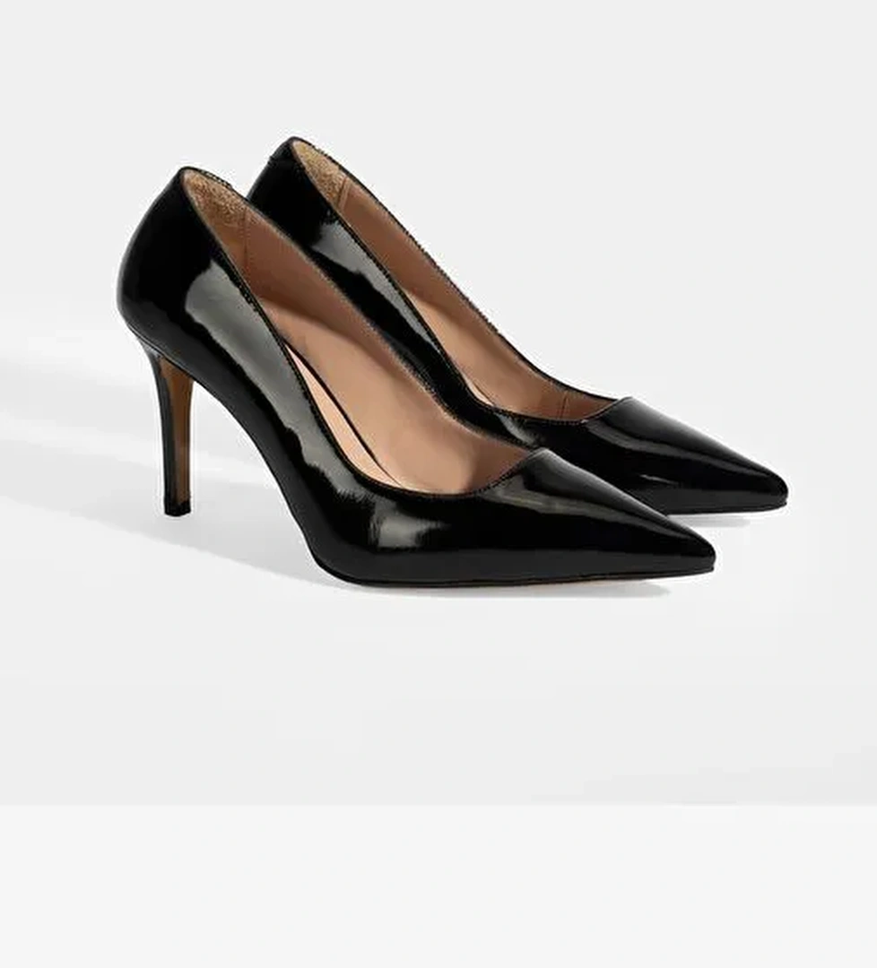 Kadın Siyah Rugan Topuklu Ayakkabı - Görsel 1