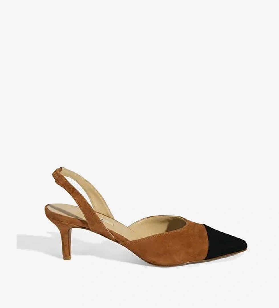 Kadın Taba Slingback Süet Topuklu Ayakkabı - Görsel 1