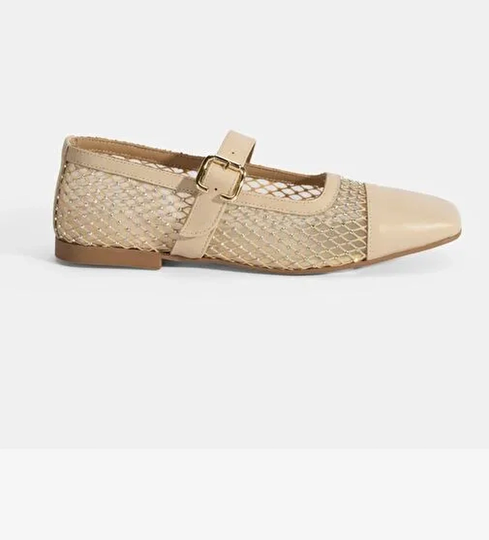 Kadın Ten Toka Aksesuarlı File Babet - Görsel 1