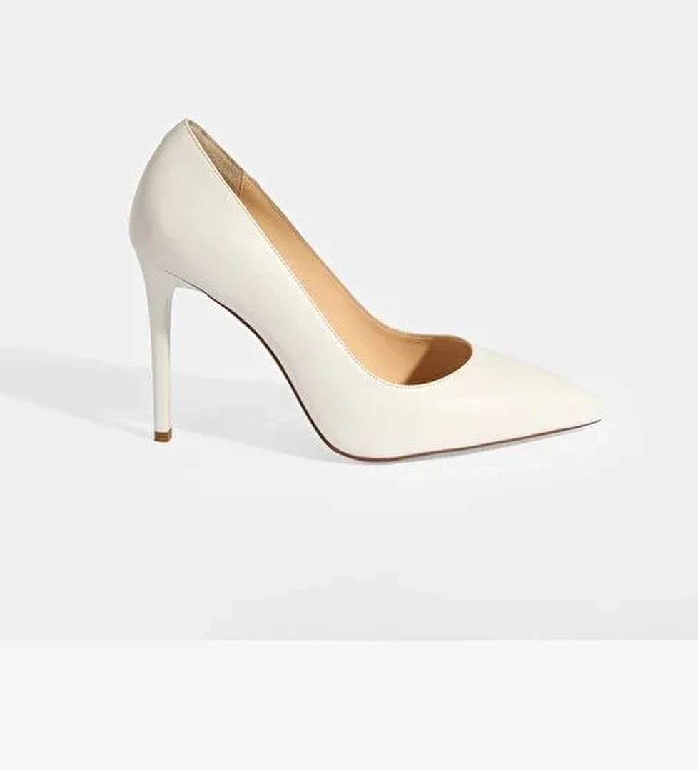 Kadın Beyaz Deri Topuklu Klasik Ayakkabı - Görsel 1
