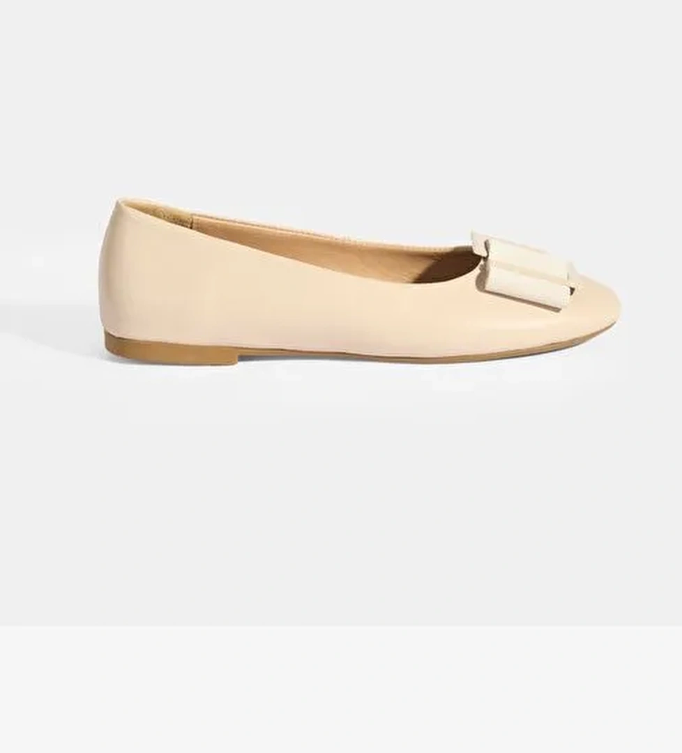 Kadın Krem Tokalı Deri Babet - Görsel 1