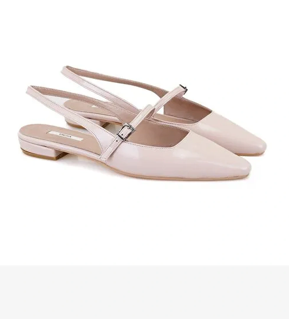 Kadın Pudra Ayarlanabilir Tokalı Deri Babet - Görsel 1