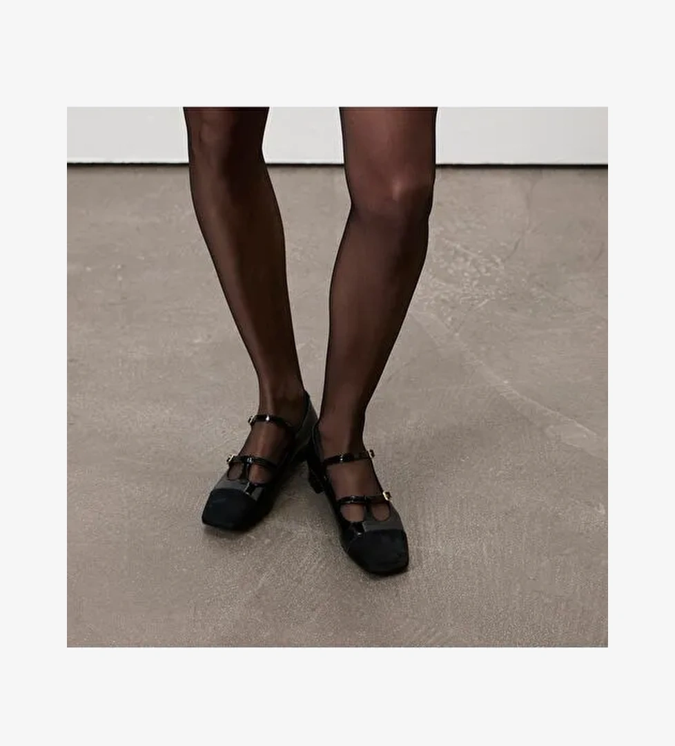 Kadın Siyah Mary Jane Rugan Babet - Görsel 1