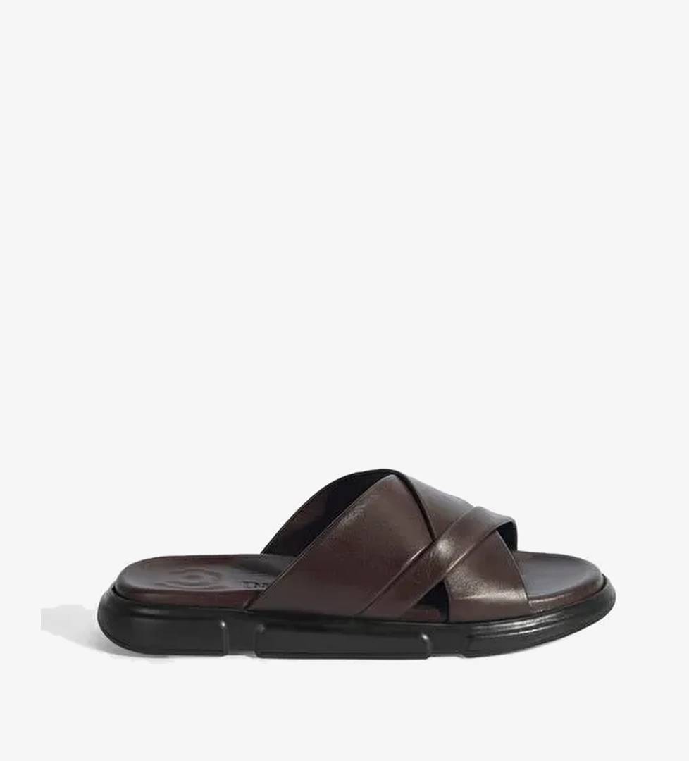 Erkek Kahve Deri Terlik - Görsel 1