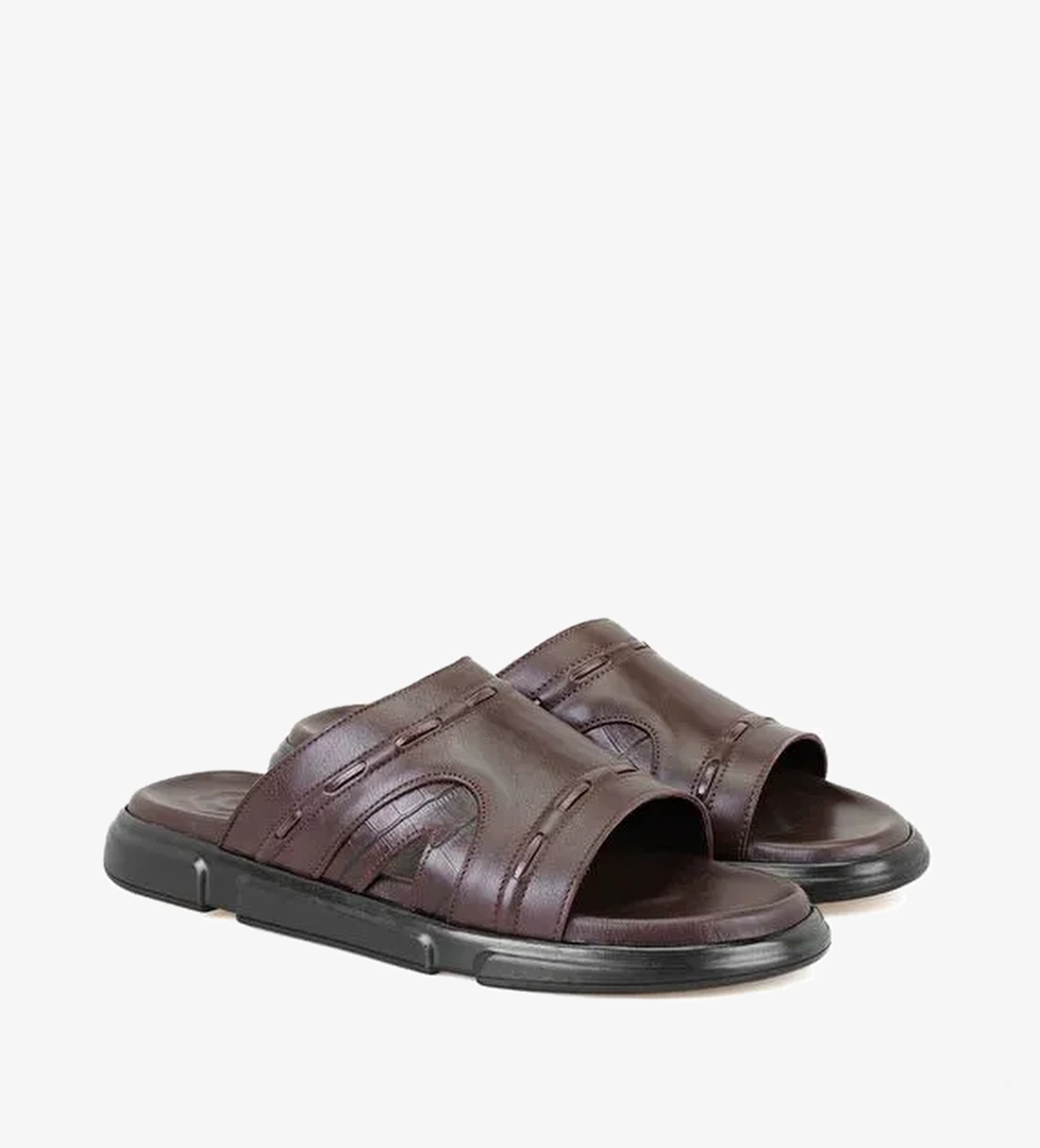 Herbert Kahve Erkek Deri Terlik - Görsel 1