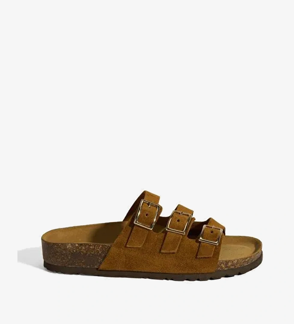 Taba Kadın Toka Detaylı Süet Terlik - Görsel 1