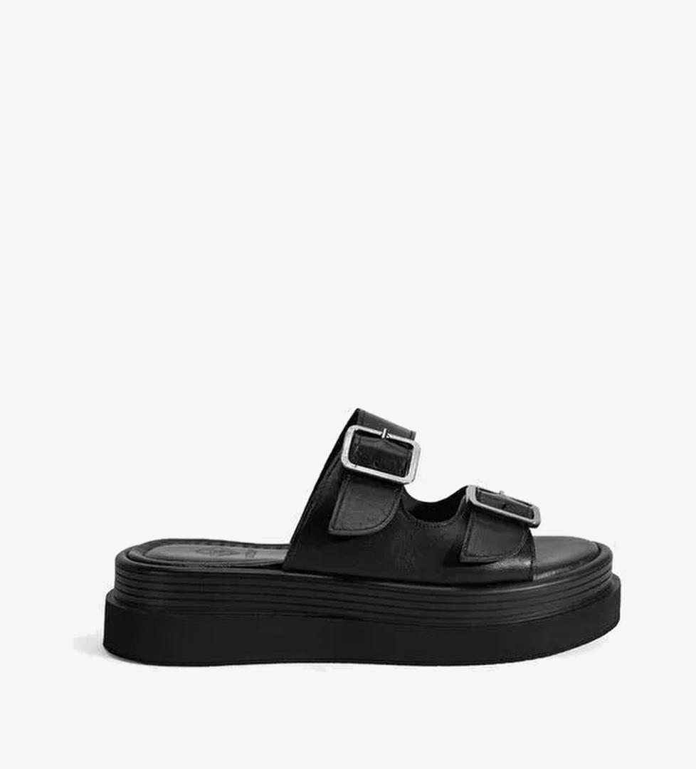 Kadın Siyah Ayarlanabilir Tokalı Terlik - Görsel 1