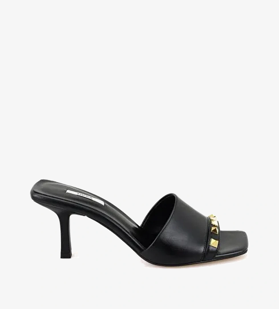 Kadın Siyah Topuklu Deri Terlik - Görsel 1