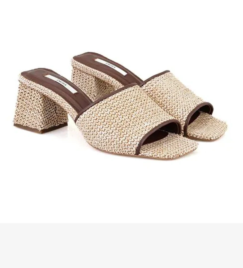 Kadın Kahve Topuklu Hasır Terlik - Görsel 1