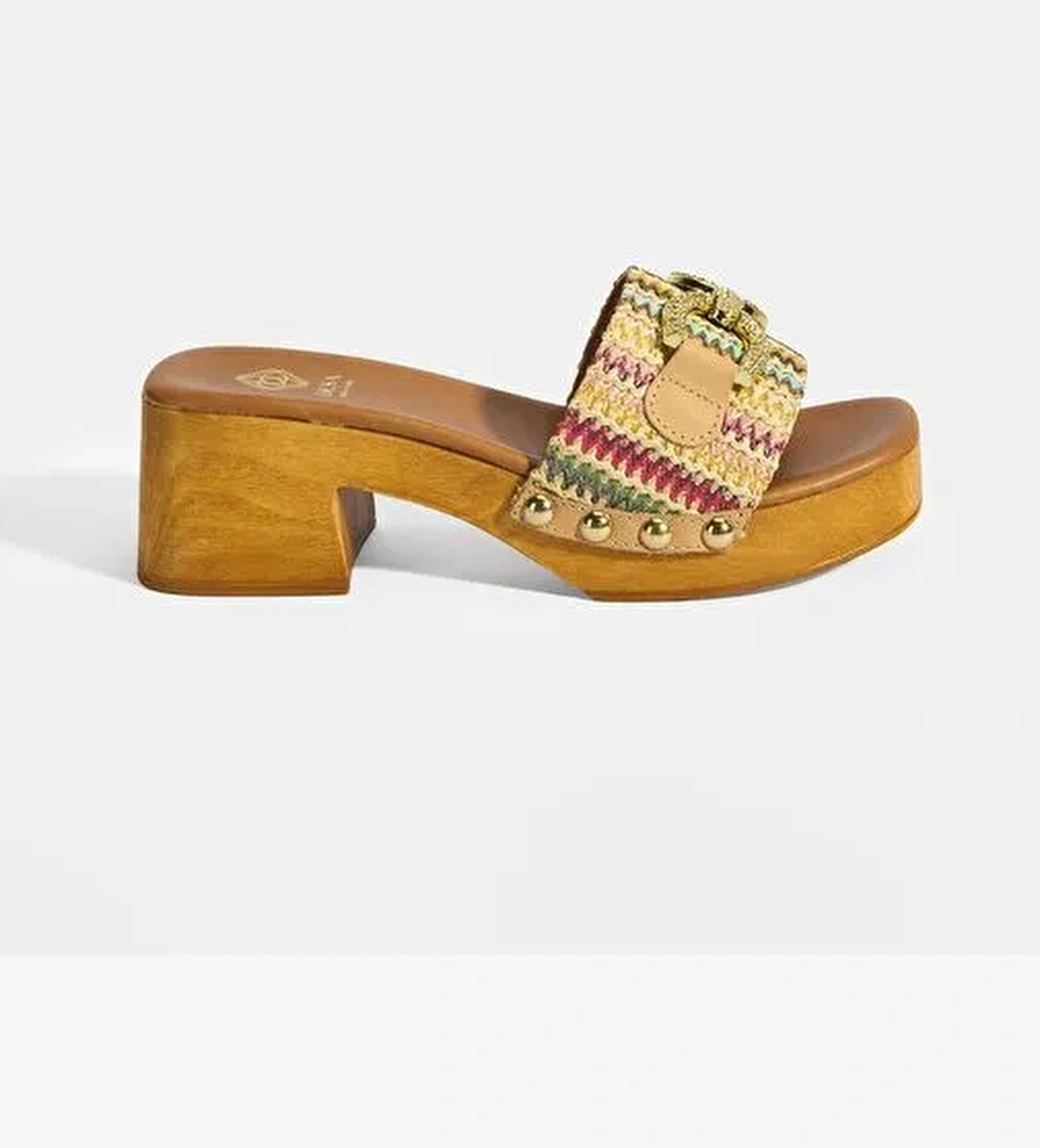 Kadın Çok Renkli Toka Aksesuarlı Topuklu Terlik - Görsel 1