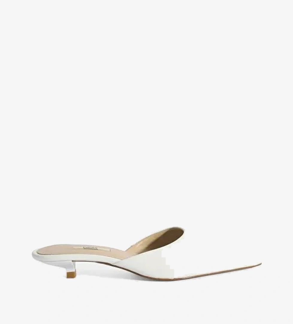 Kadın Beyaz Topuklu Deri Terlik - Görsel 1