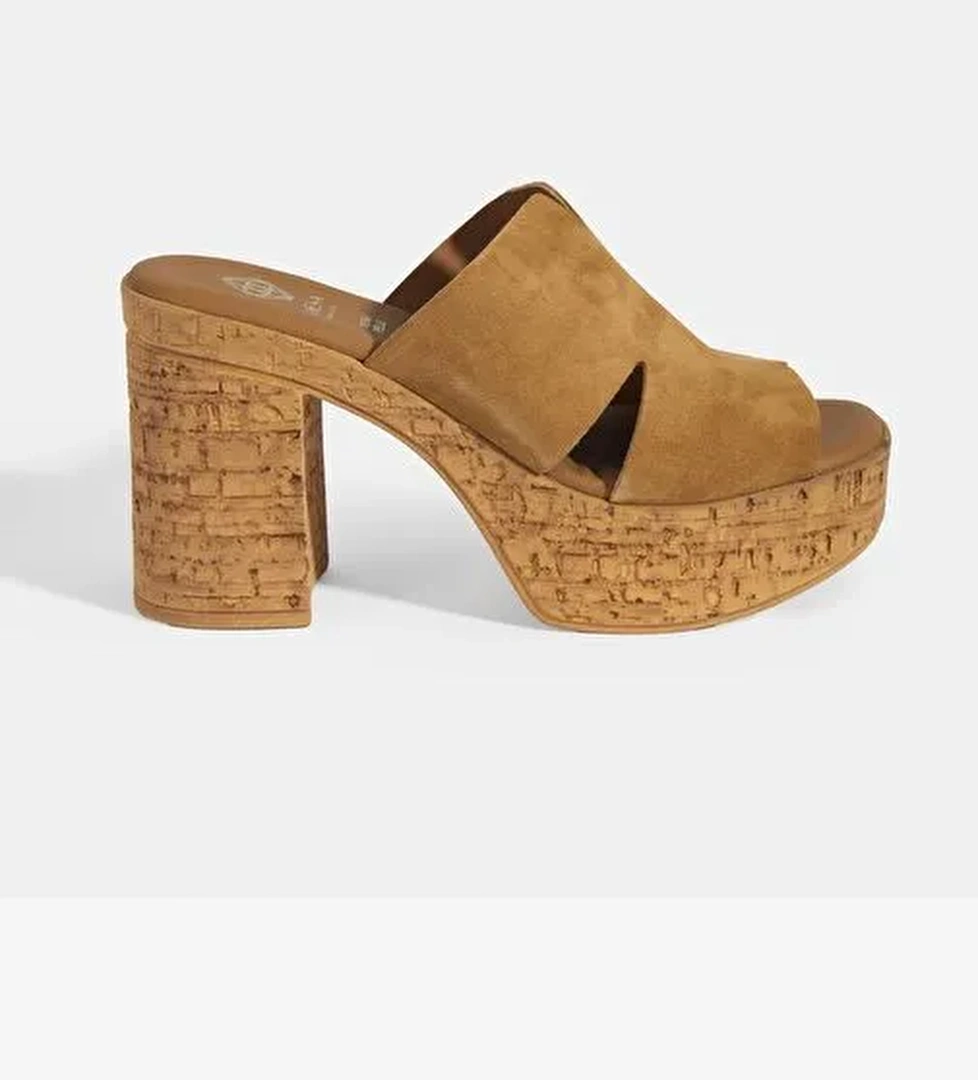 Kadın Taba Süet Topuklu Terlik - Görsel 1