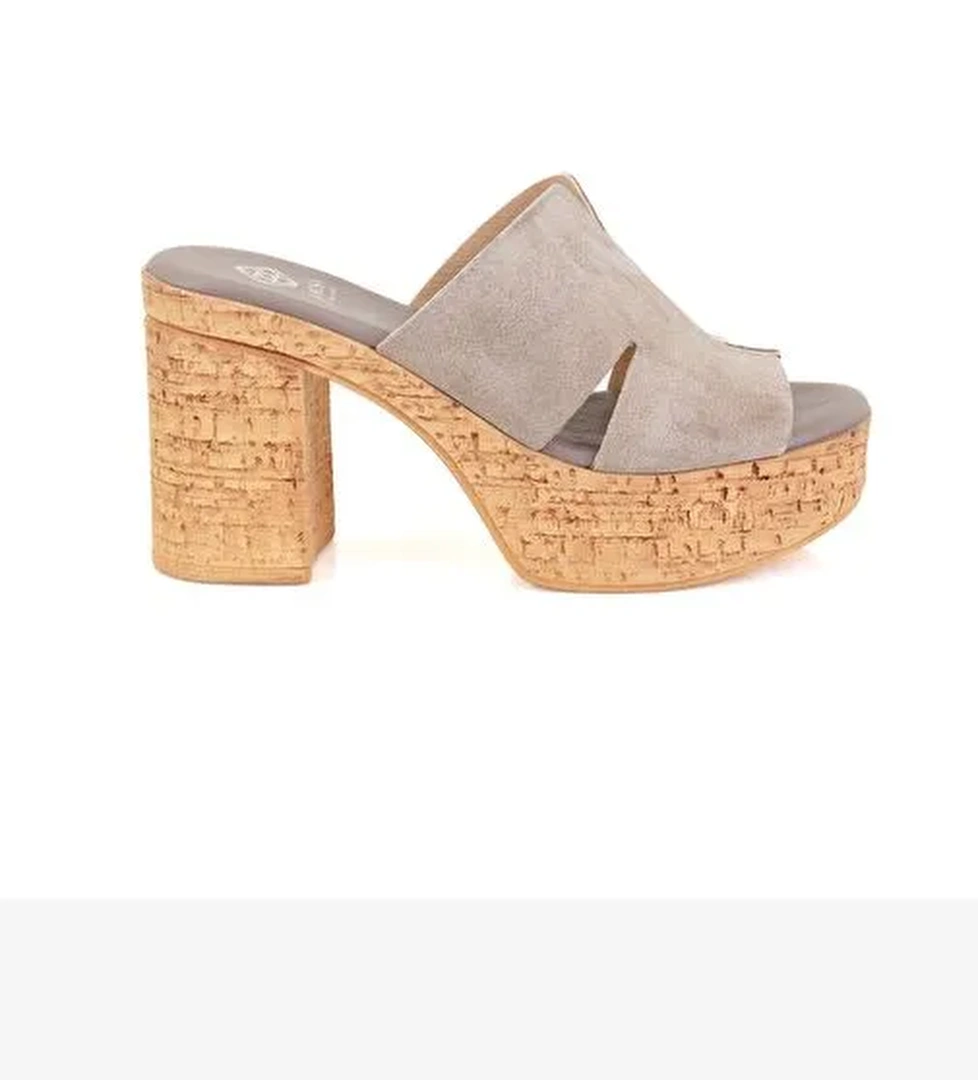 Kadın Vizon Platform Topuklu Deri Terlik - Görsel 1