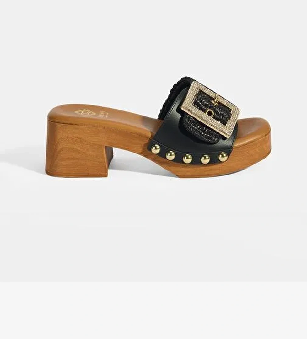 Kadın Siyah Ayarlanabilir Toka Detaylı Topuklu Terlik - Görsel 1