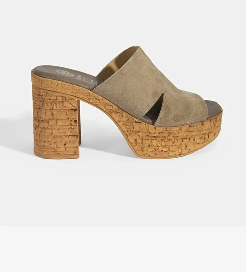 Kadın Vizon Süet Topuklu Terlik - Görsel 1