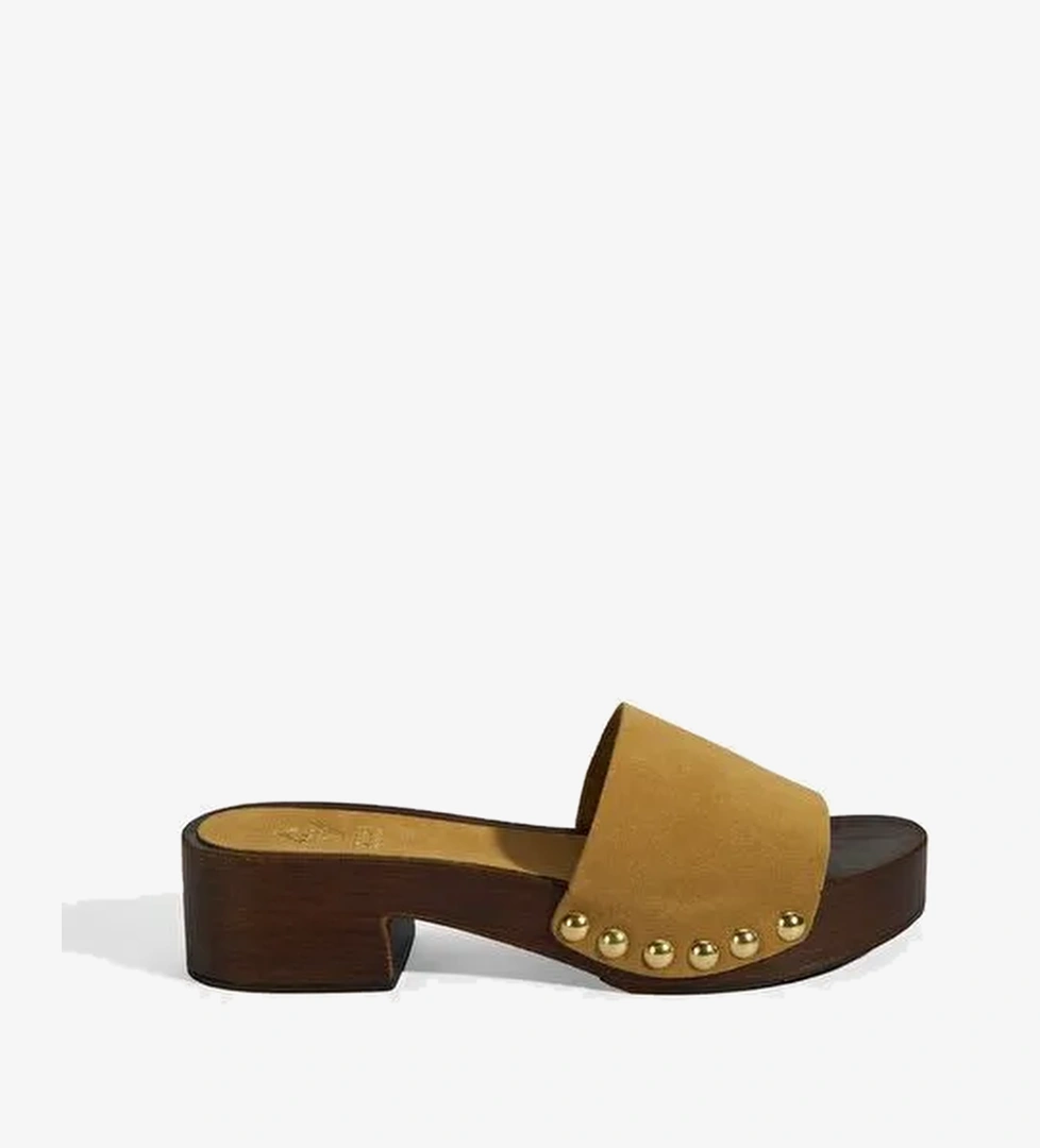 Limited Edition Kadın Taba Süet Topuklu Terlik - Görsel 1