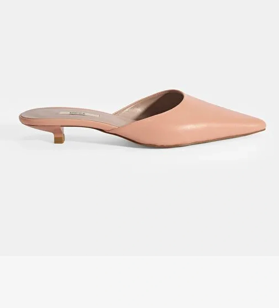 Kadın Pudra Topuklu Deri Terlik - Görsel 1