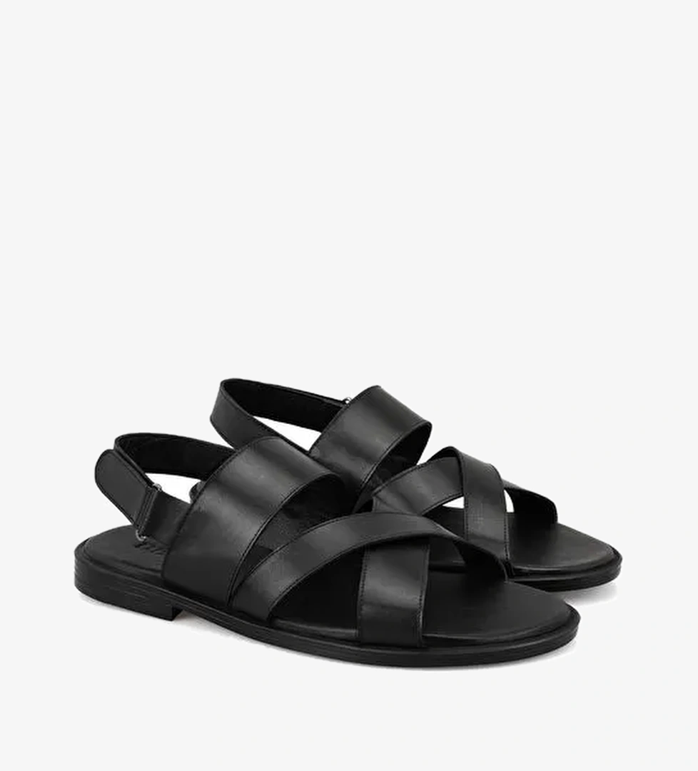 Tiger Siyah Erkek Deri Sandalet - Görsel 1