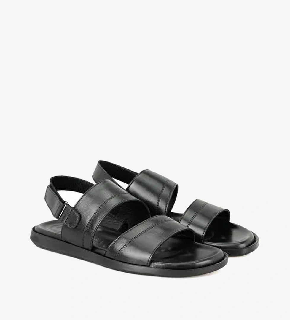 Jack Siyah Erkek Deri Sandalet - Görsel 1